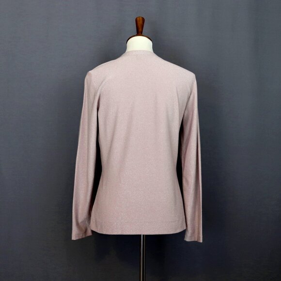 Akris 8 Crew Neck Silk Long Sleeve Sweater Top Pink Metallic Shimmer - Picture 8 of 11